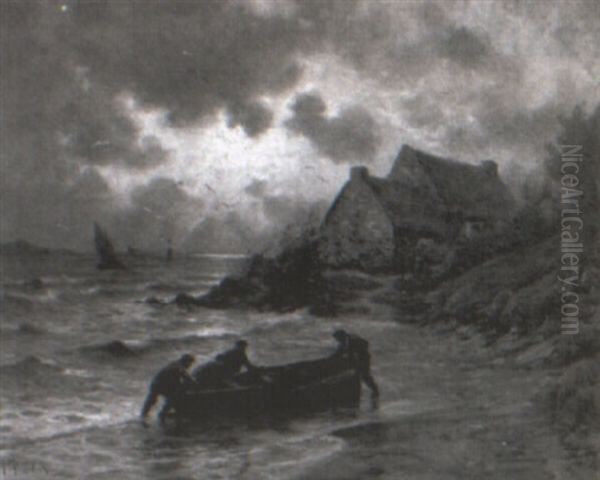 Pescadores En La Playa Oil Painting by Georges-Philibert-Charles Maroniez