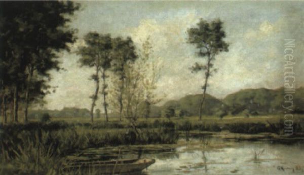 La Barque Sur L'etang Oil Painting by Georges-Philibert-Charles Maroniez