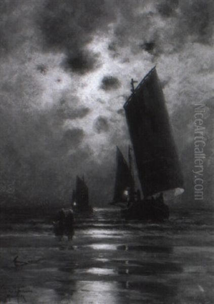 Abendstimmung Am Meer Oil Painting by Georges-Philibert-Charles Maroniez