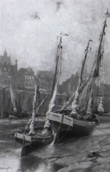 Fischerboote Im Hafen Oil Painting by Georges-Philibert-Charles Maroniez