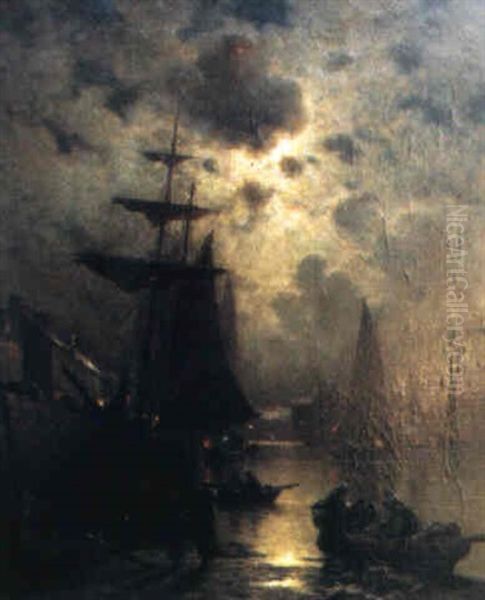 Pecheurs Partant Au Crepuscule Oil Painting by Georges-Philibert-Charles Maroniez