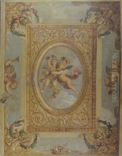 A Trompe L'oeil Ceiling Painting With Putti Disporting Oil Painting by Daniel the Elder Marot