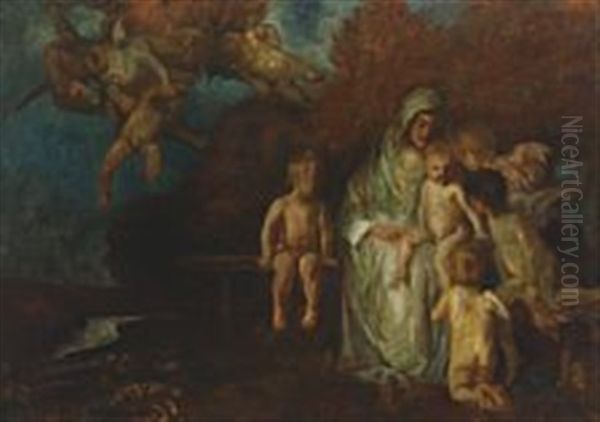 Madonna With The Infant Jesus And John The Baptist Surrounded By Putti Oil Painting by Carl von Marr