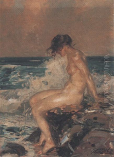 Frau In Der Brandung Oil Painting by Carl von Marr