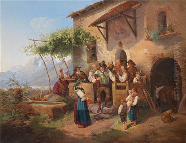A Family Celebration Oil Painting by Joseph Heinrich Marr