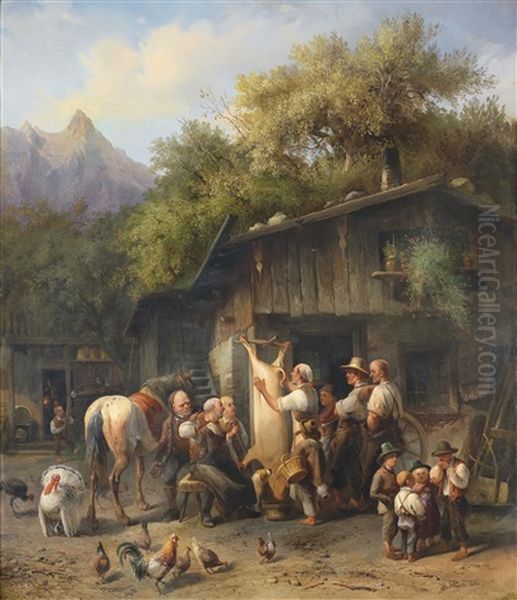 Schweineschlachten Oil Painting by Joseph Heinrich Marr