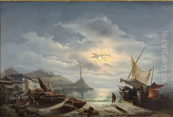 Italienische Nachtliche Hafenszene Oil Painting by Joseph Heinrich Marr