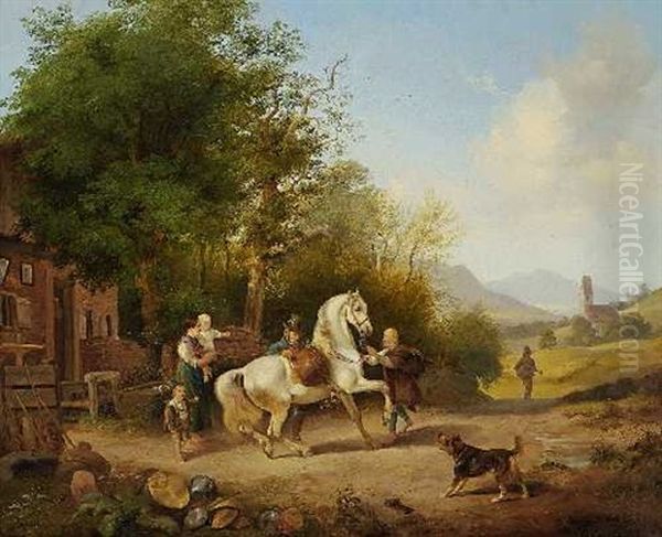 Abschied Vor Dem Bauernhaus Oil Painting by Joseph Heinrich Marr