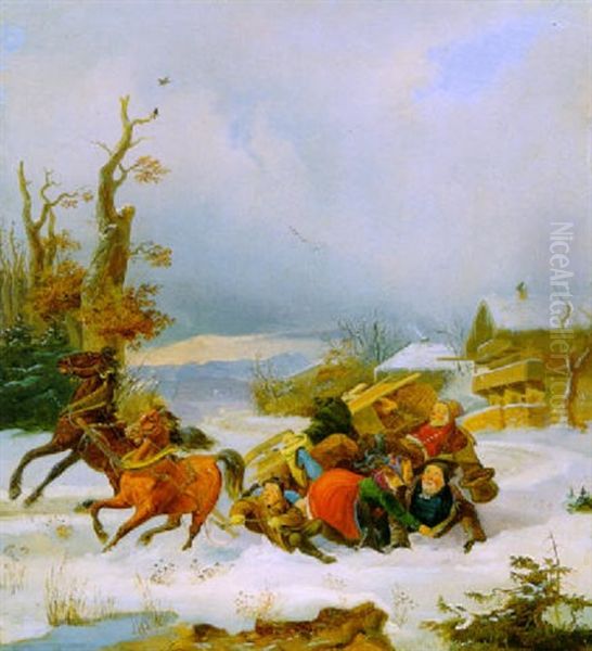 Die Verungluckte Schlittenfahrt Oil Painting by Joseph Heinrich Marr