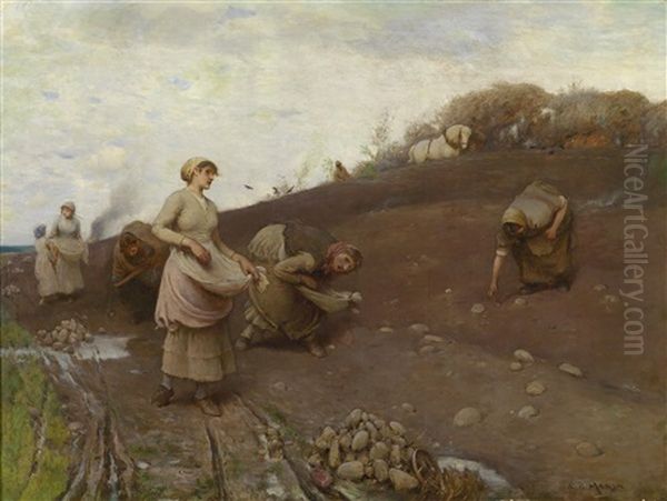 Frauen Bei Der Feldarbeit Oil Painting by Arthur Hardwick Marsh