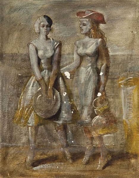 Untitled (two Elegant Women) (recto); Untitled (figure Study) (verso) Oil Painting by Reginald Marsh