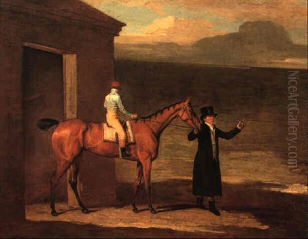 Lord Stawell's Racehorse 'mockingbird' Exiting A Rubbing Down House Oil Painting by Benjamin Marshall