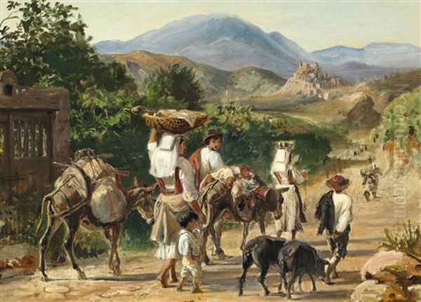Italian Farmers On Their Way To Town Oil Painting by Wilhelm Nicolai Marstrand
