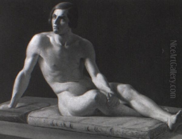 Academic Study Of A Male Nude Oil Painting by Wilhelm Nicolai Marstrand