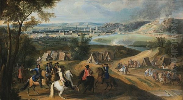 King Louis Xiv And His Retinue At The Siege Of A Walled City Oil Painting by Jean-Baptiste Martin