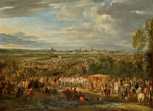 L'entree De Louis Xiv Et Marie-therese Dans Arras, Le 30 Juillet 1667 Oil Painting by Jean-Baptiste Martin
