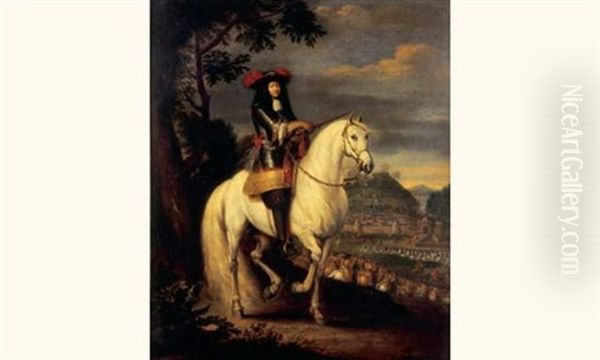 Portrait De Louis Xiv A Cheval Oil Painting by Jean-Baptiste Martin
