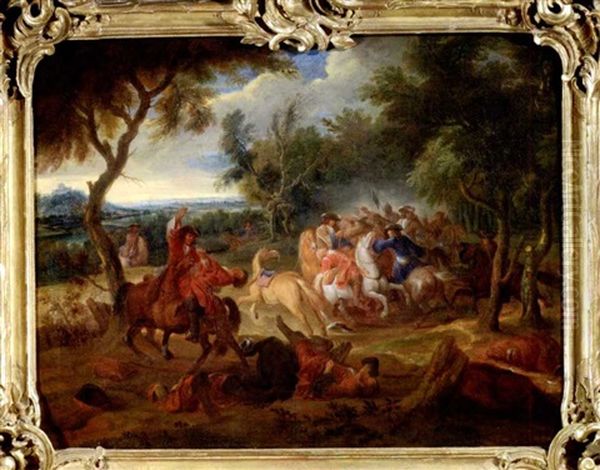 Reitergefecht Am Rande Eines Waldes Oil Painting by Jean-Baptiste Martin