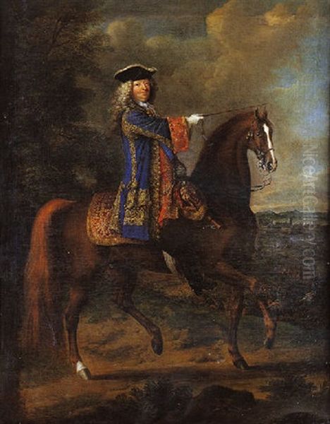 Portrait Equestre D'un Militaire Devant Une Ville Assiegee Oil Painting by Jean-Baptiste Martin