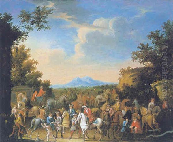 Scene De Convoi Avec Cavalier Oil Painting by Jean-Baptiste Martin