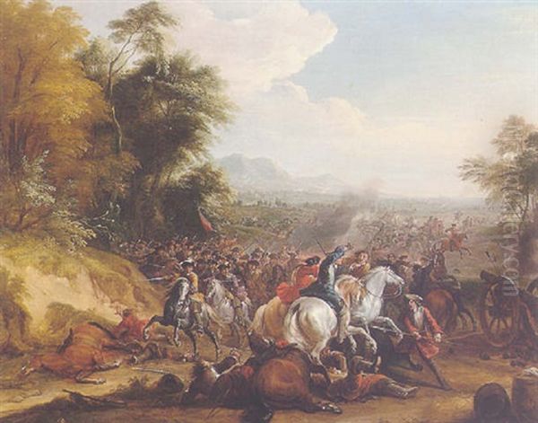 A Cavalry Skirmish Oil Painting by Jean-Baptiste Martin