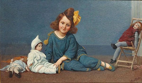 Fillette Et Poupees Oil Painting by Alexandre Louis Martin