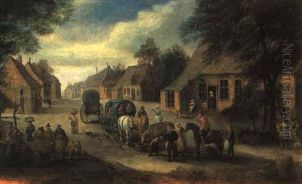 Dorfstrase Mit Einer Kutsche Oil Painting by Andreas Martin