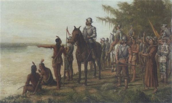 Desoto Crossing The Mississippi At Baton Rouge Oil Painting by Charles Martin