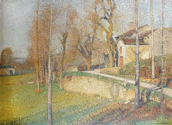 Portrait Of A Lady Seated Beside A Cabinet With A Vase Of Roses On Top, Holding A Book Oil Painting by Henri Martin