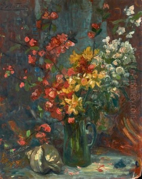 Vase De Fleurs Et Coquillages Oil Painting by Jacques Martin