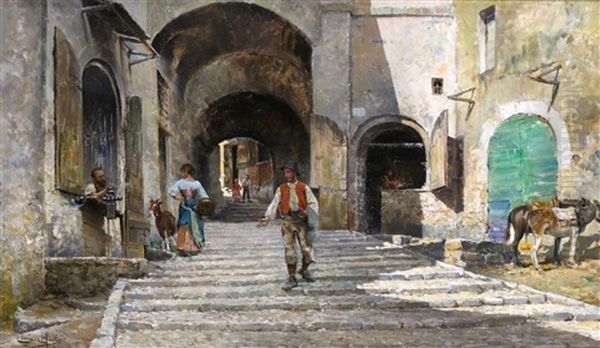 Street Scene In Subiaco Oil Painting by Juan Martinez Martin