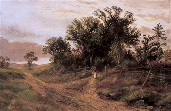 Woman On A Country Road Oil Painting by Thomas Mower Martin