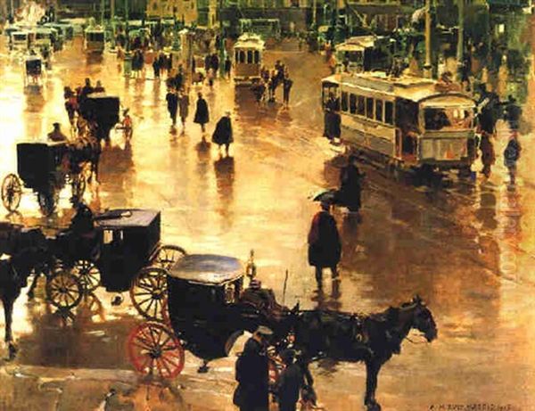 La Puerta Del Sol, Madrid Oil Painting by Enrique Martinez Cubells y Ruiz