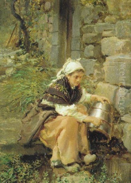 La Lechera Oil Painting by Salvador Martinez Cubells