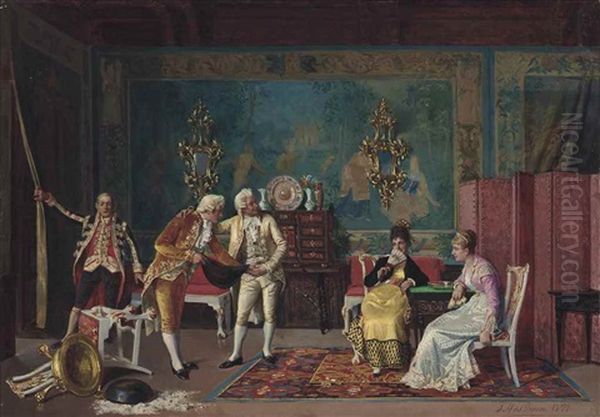 A Clumsy Entrance Oil Painting by Serafin Martinez del Ricon y Trives