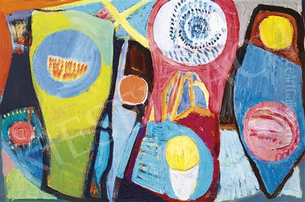 Colourful Composition Oil Painting by Janos Martinszky