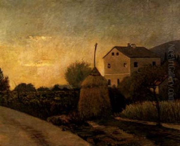 Campagna Con Pagliaio Oil Painting by Piero Marussig