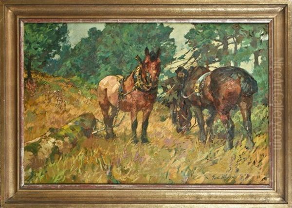 Waldarbeiter Mit Seinen Arbeitspferden Oil Painting by Gustav Marx