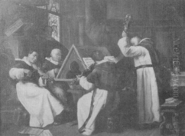 Monks Musical Oil Painting by Karl Felix Marx