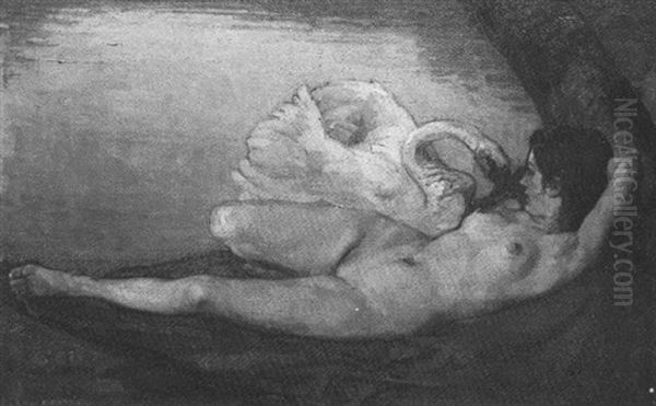 Leda And The Swan Oil Painting by Alfred Marxer