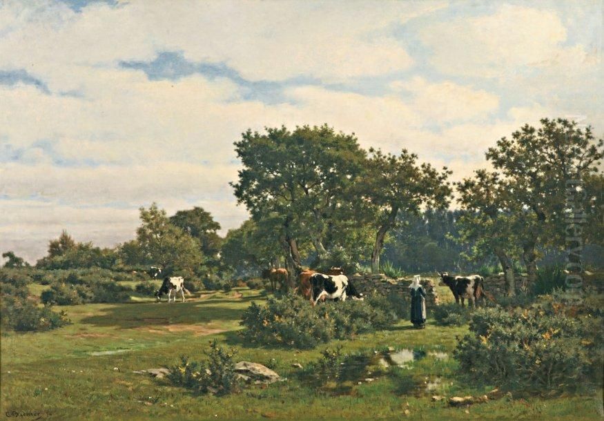 Troupeau Dans Les Genets Oil Painting by Camille Bernier