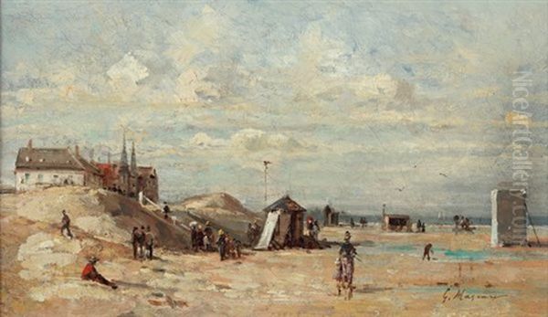 Plage Animee Oil Painting by Gustave Mascart