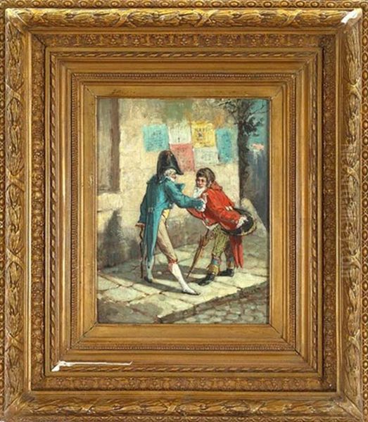 Cavaliers Conversing On A Street Oil Painting by Gustave Mascart