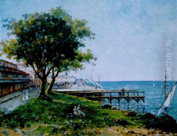 Vue Du Lac D'evian Oil Painting by Gustave Mascart