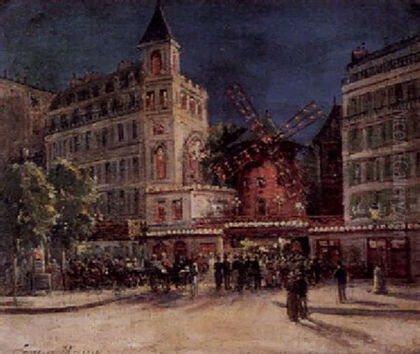 Abends Vor Dem Moulin Rouge Oil Painting by Gustave Mascart
