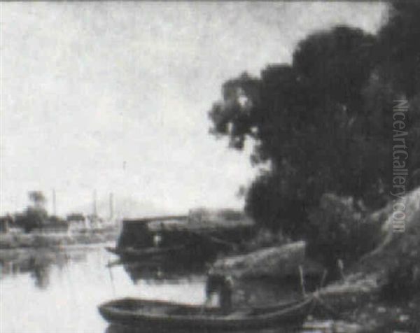 River Scene Oil Painting by Gustave Mascart