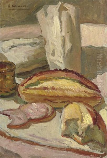 Still Life With Bread Oil Painting by Ilya Ivanovich Mashkov