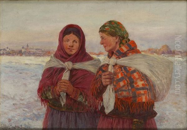 A Meeting Oil Painting by Stanislaw Maslowski