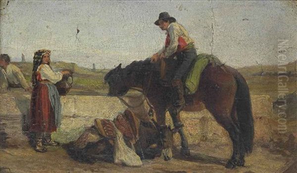 At The Well In The Roman Campagna Oil Painting by George Hemming Mason