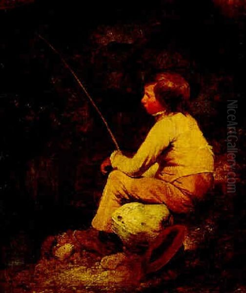 Boy Fishing Oil Painting by George Hemming Mason